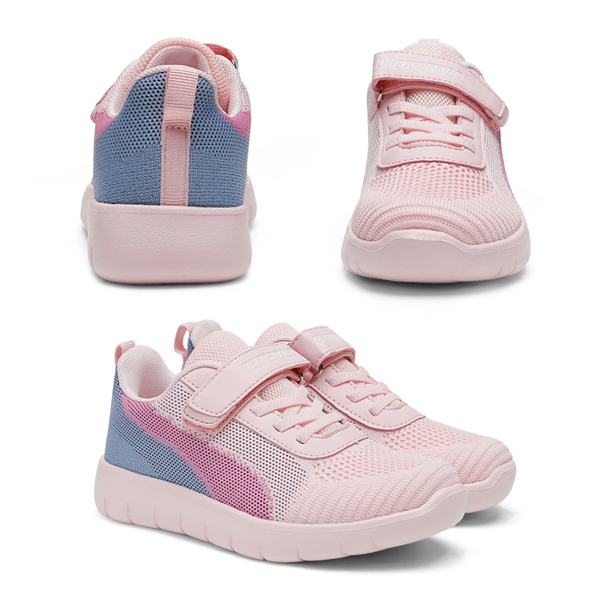 [EZ-Ons MagicZips] Boys Girls Tennis Running Shoes - PINK GREY BLUE - 1
